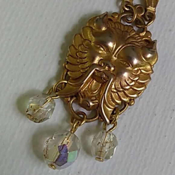 HTF KIRKS FOLLY Mythical Lion Necklace Aurora Borealis Crystal Dangles VINTAGE - Picture 15 of 16